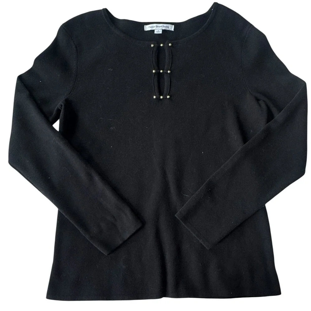 Mercer Street‎ Studio Black Long Sleeve Jewel Button Keyhole Neck Women Size S